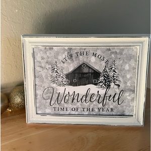 Farmhouse Christmas barn & trees picture 5x7 w/frame